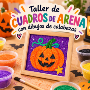 TALLER INFANTIL DE CUADROS DE ARENA con dibujos de calabazas - 23 octubre